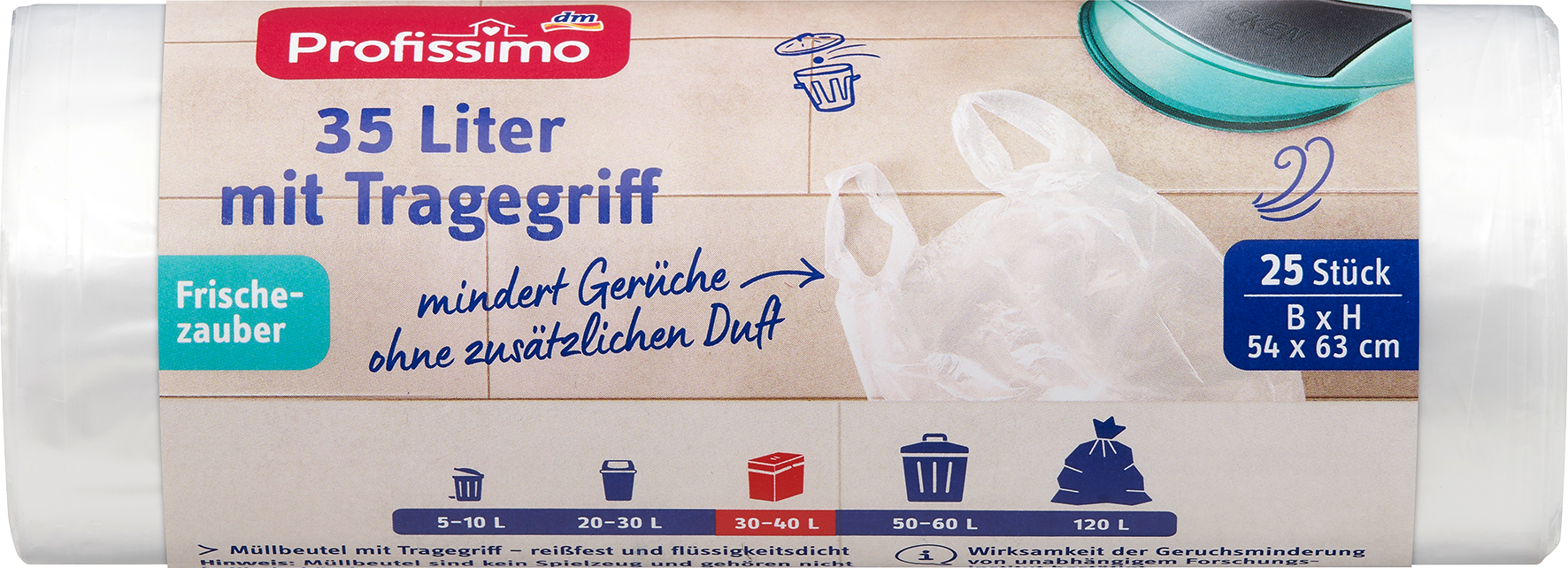 بروفيسيمو أكياس قمامة 35 لتر بمقبض حمل نضارة ماجيك، 25 قطعة