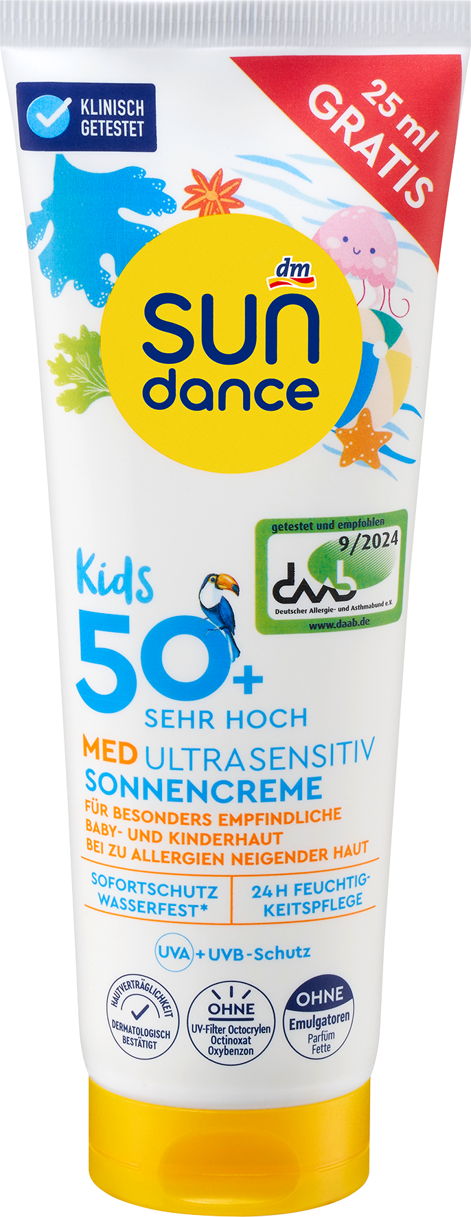 سوندانس واقي الشمس للأطفال MED شديد الحساسية، SPF 50، أوفرفيلر، 125 مل