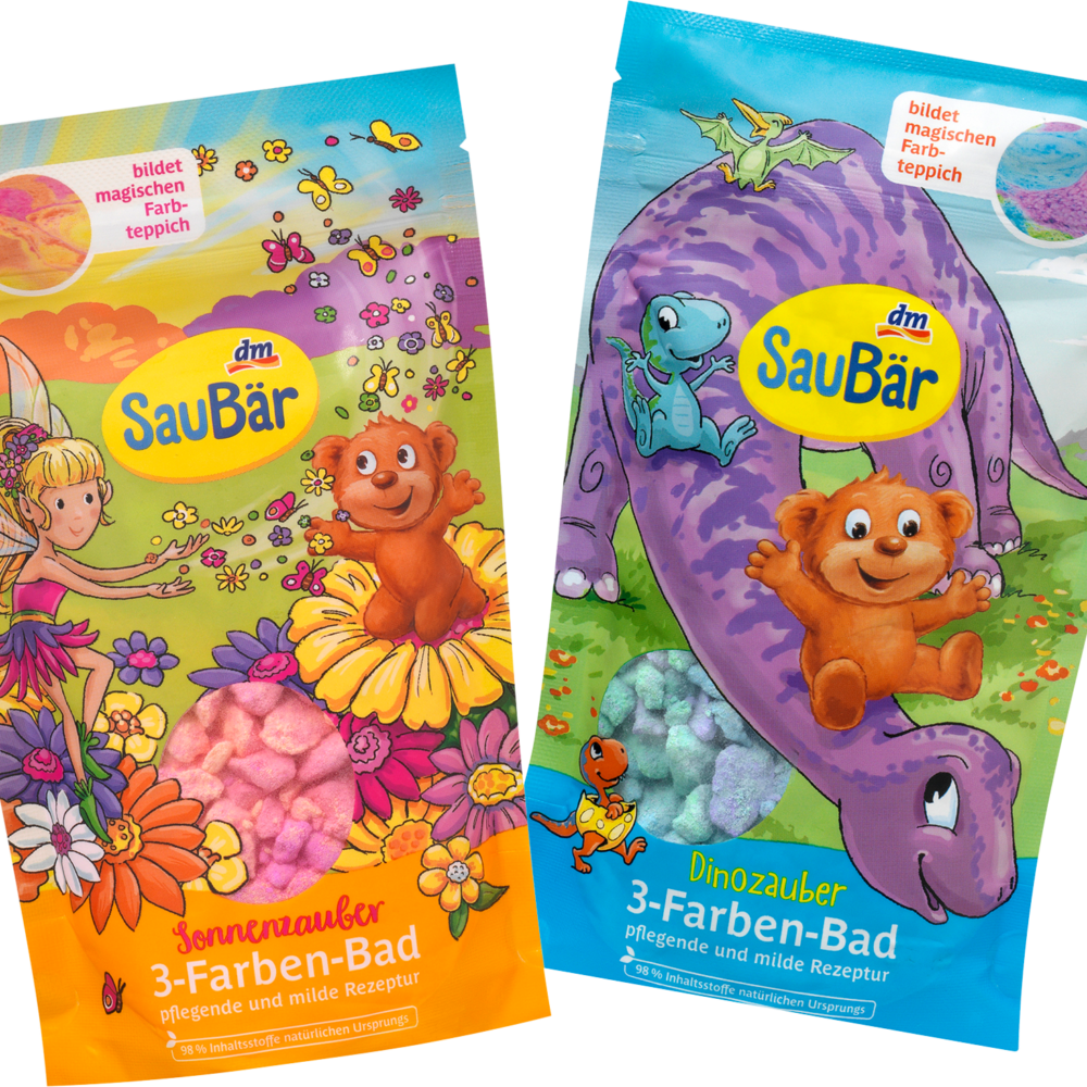 SauBär مضافات حمام للأطفال 3 ألوان Sonnenzauber/Dinozauber، 160 جرام