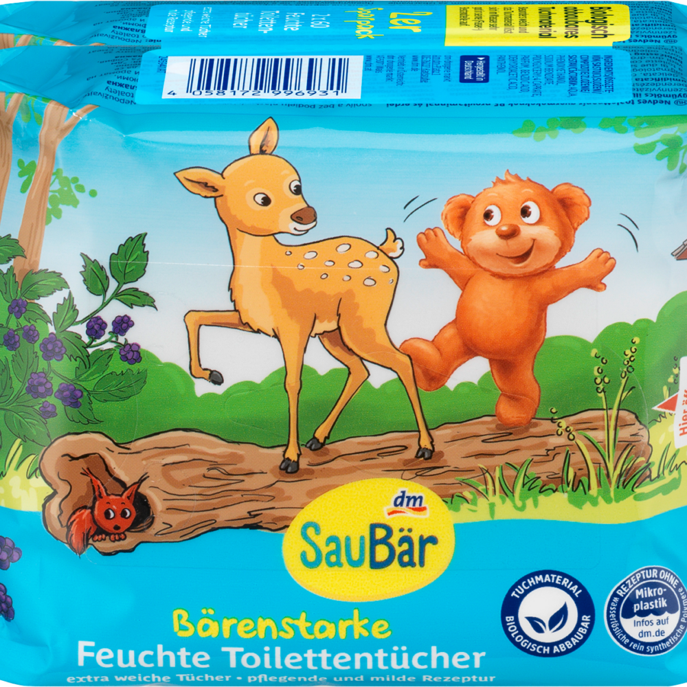 مناشف تواليت رطبة من SauBär قوية مثل الدب (2 × 60 قطعة) ، 120 قطعة