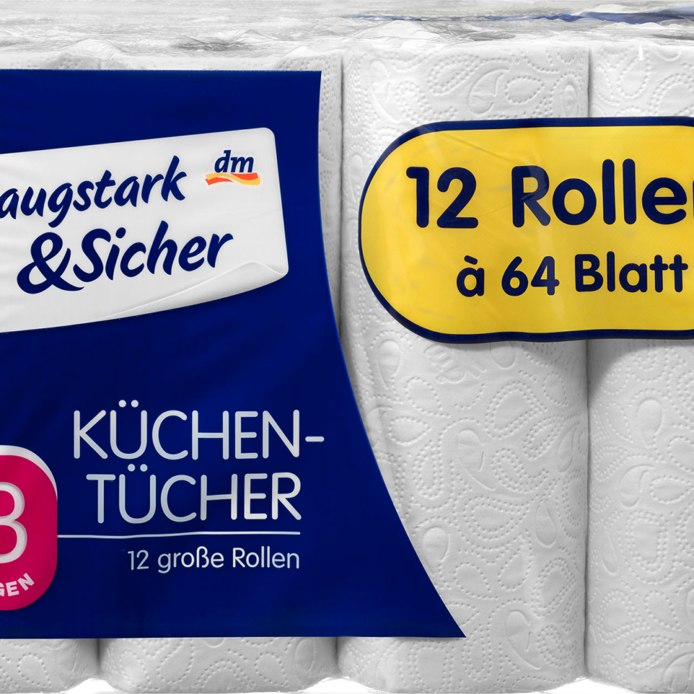 مناشف مطبخ ماصة وآمنة كلاسيكية 3 طبقات (12 × 64 ورقة) ، 12 قطعة