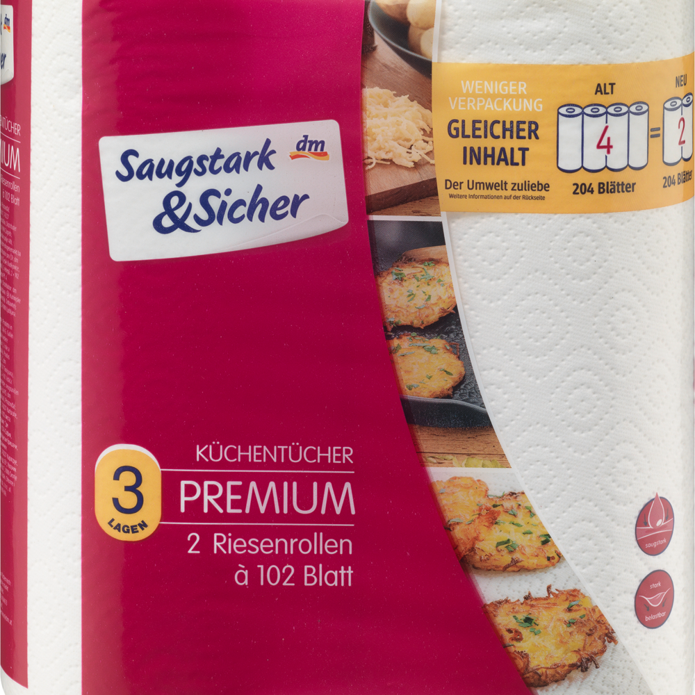 مناشف مطبخ ماصة وآمنة بريميوم (2 × 102 ورقة) ، 2 قطعة