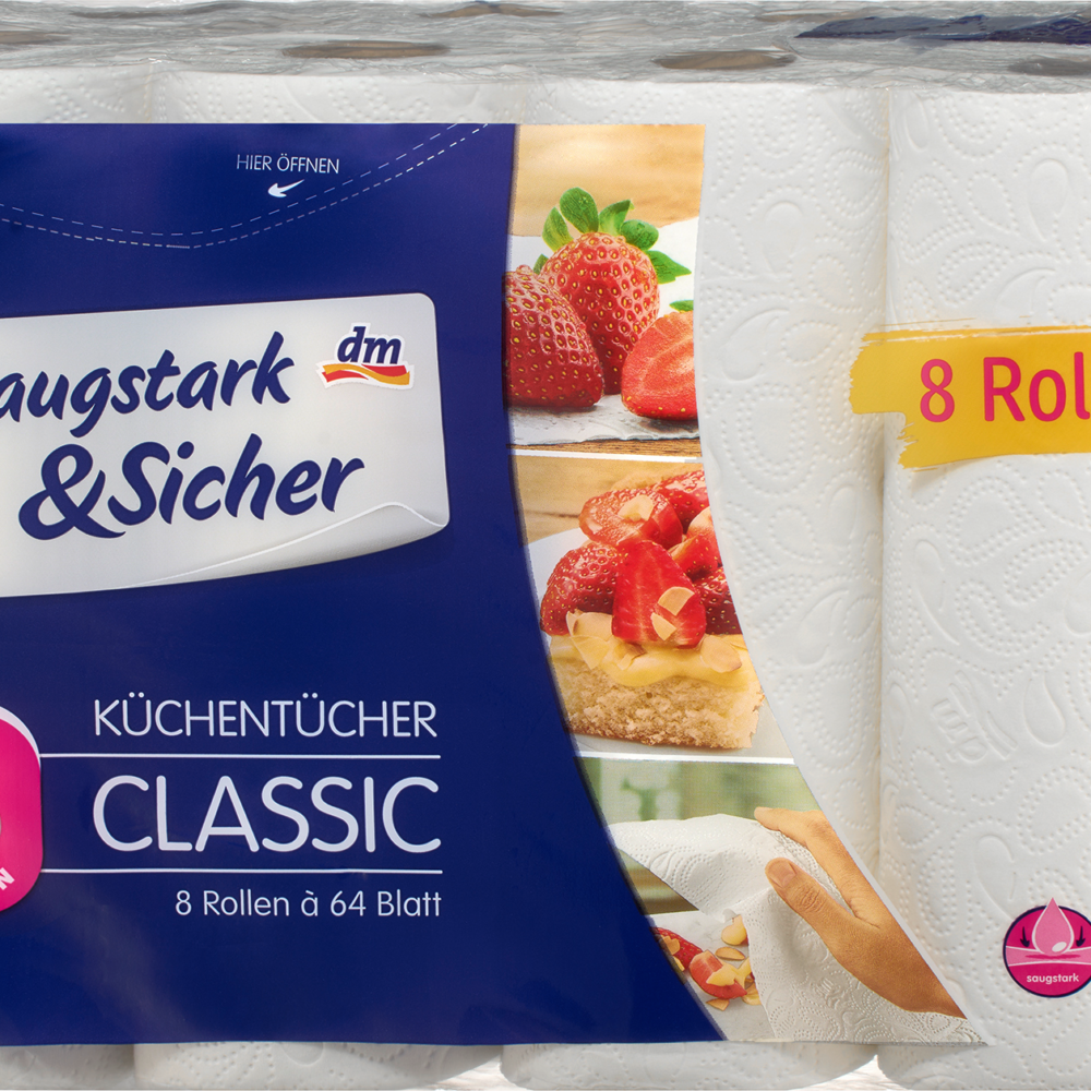 مناشف مطبخ ماصة وآمنة كلاسيكية 3 طبقات (8 × 64 ورقة) ، 1 قطعة