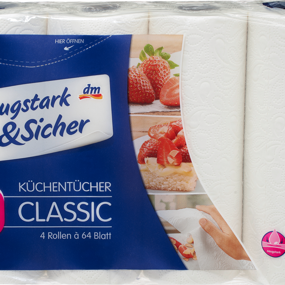 مناشف مطبخ ماصة وآمنة كلاسيكية 3 طبقات (4 × 64 ورقة) ، 4 قطع