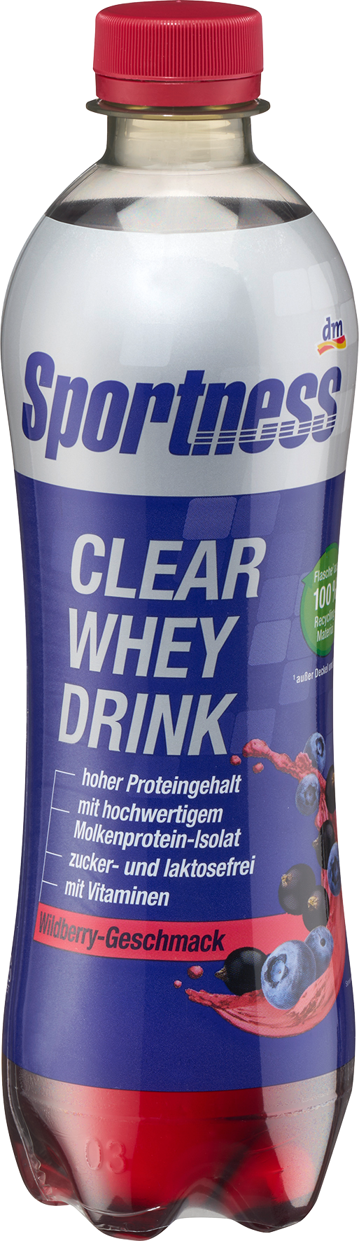 SportnessProteindrink, مصل اللبن الصافي، نكهة التوت البري، جاهز للشرب، 500 مل يمكن التخلص منه