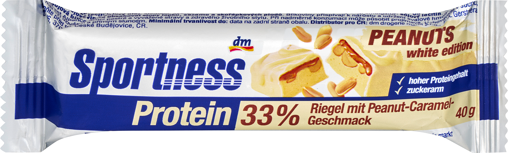 سبورتنس بروتين بار 33٪، نكهة الفول السوداني والكراميل، إصدار أبيض، 40 جم