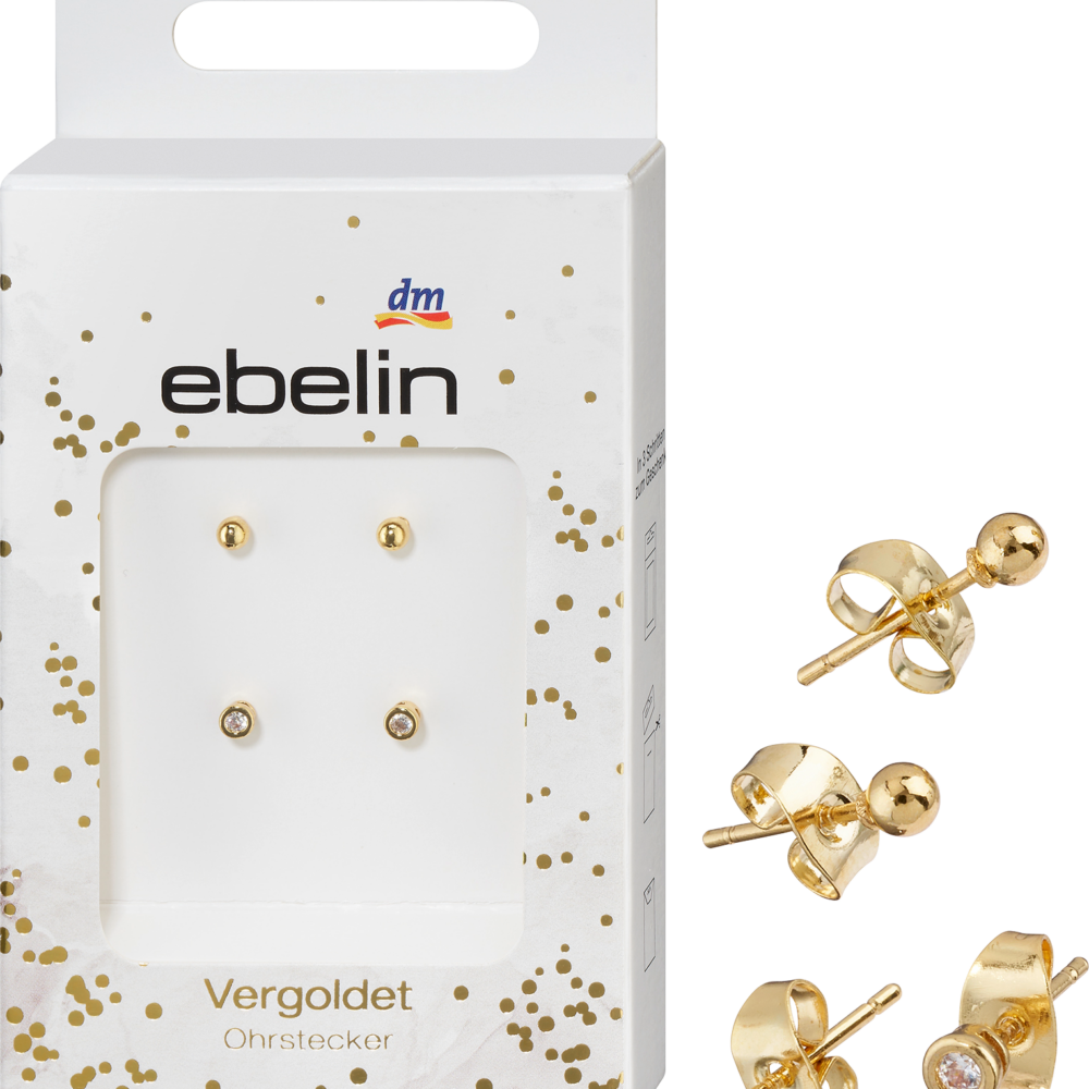 أقراط Ebelin مسمار مجوهرات مطلية بالذهب، 4 قطع
