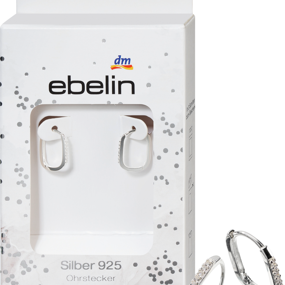 أقراط Ebelin hoop 925 فضة بأحجار الراين، 2 قطعة