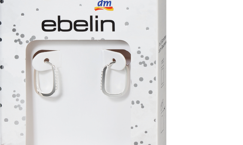 أقراط Ebelin hoop 925 فضة بأحجار الراين، 2 قطعة