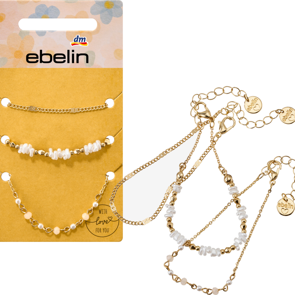 أساور إيبلين باللؤلؤ، مظهر ذهبي، 3 قطع