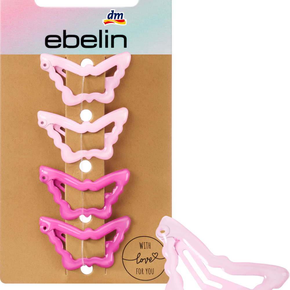 إيبلين كليبس للشعر فراشات وردي، 4 قطع