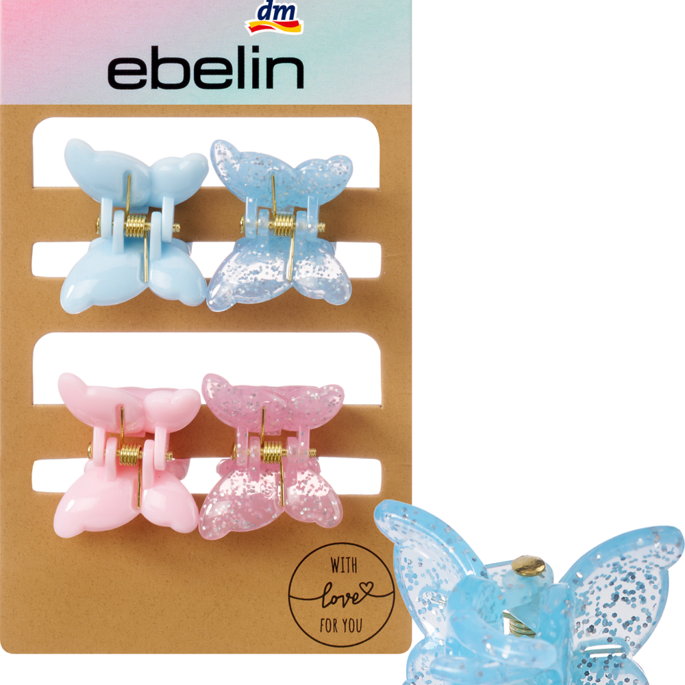 إيبلين كليبس للشعر فراشات باللون الوردي اللامع، أزرق فاتح، 4 قطع