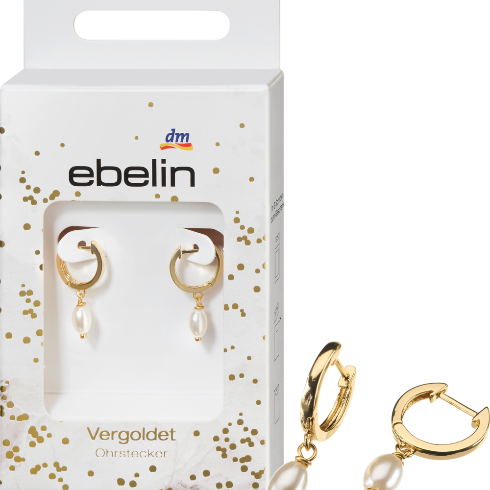 أقراط Ebelin hoop مطلية بالذهب باللؤلؤ، 2 قطعة