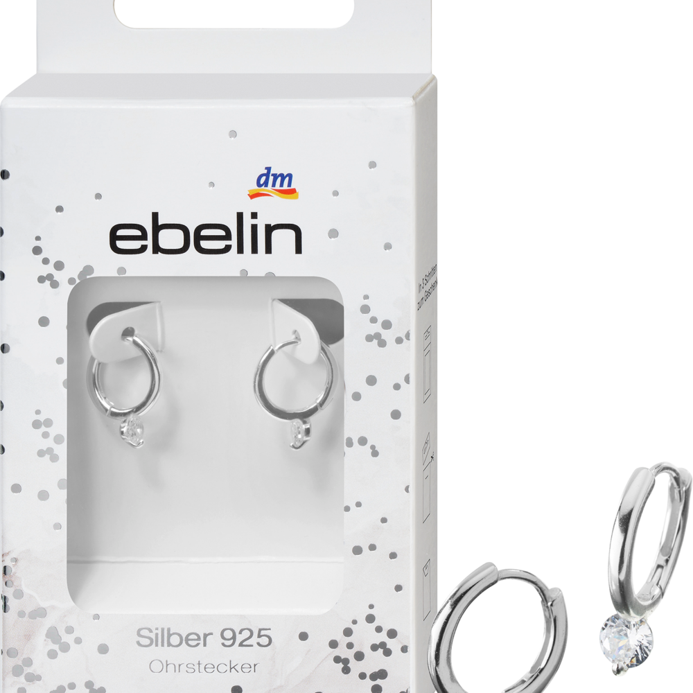 إيبلين أقراط هوب 925 فضي بحجر الراين، 2 قطعة