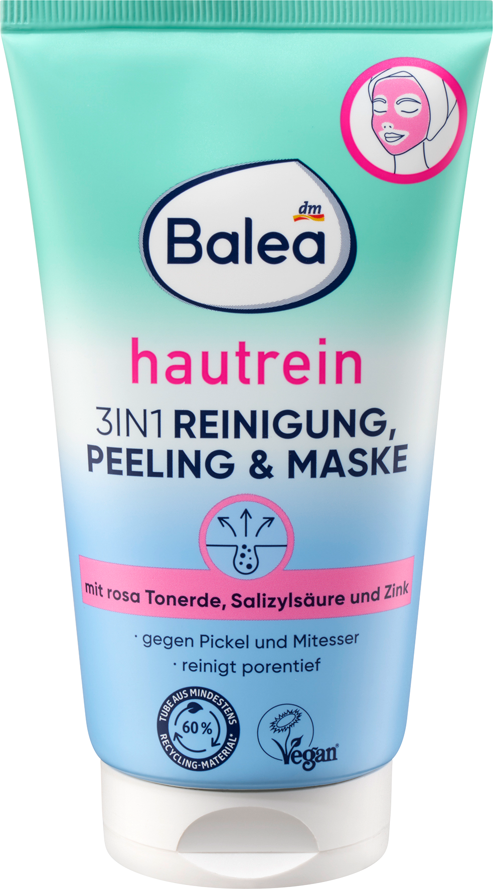 Balea Cleansing, تقشير وقناع 3 في 1 لتنظيف البشرة، 150 مل