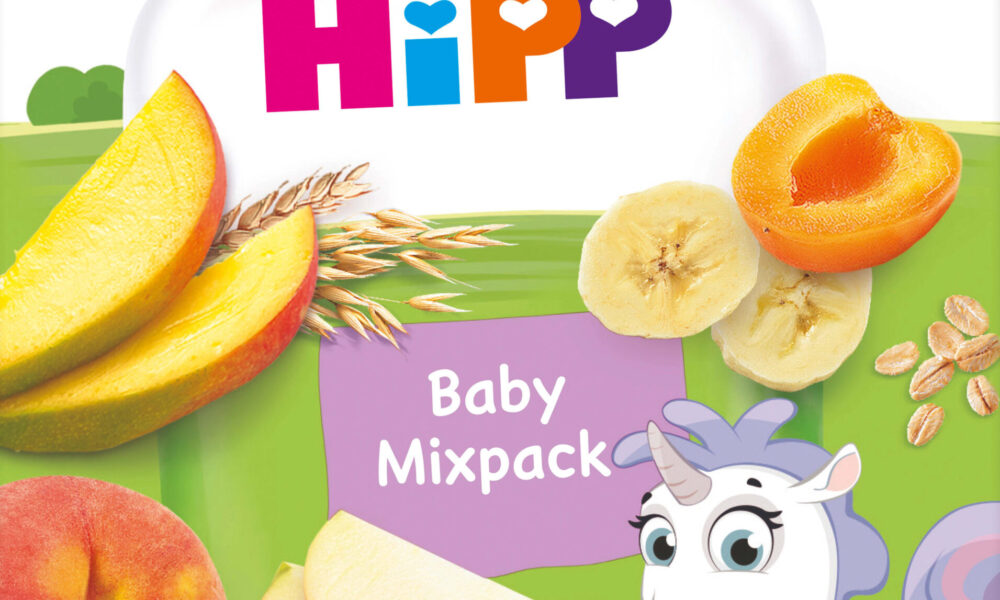 HiPP Quetschies Mixpack ، من الشهر الخامس (4 × 90 جم) ، 360 جرام طعام تكميلي