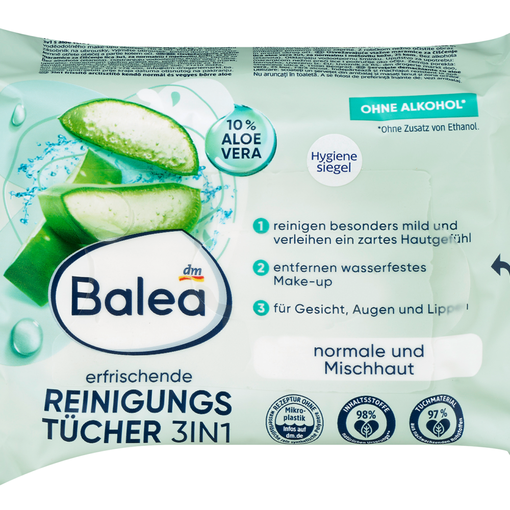 باليا مناديل مبللة لإزالة المكياج 3 في 1 منعشة، 25 قطعة