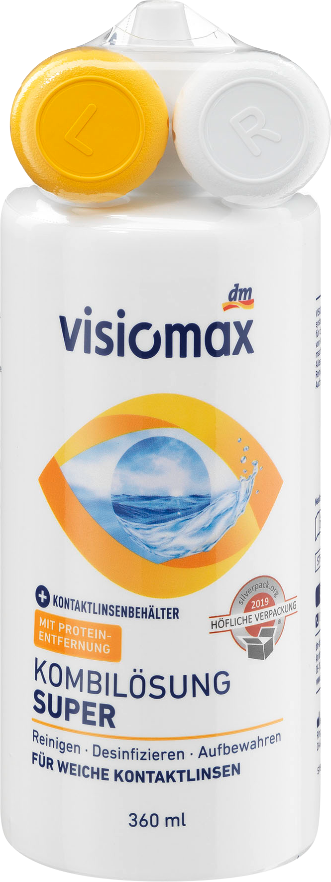 VISIOMAX للعناية بالعدسات اللاصقة الحل المختلط للعناية بالعدسات اللاصقة سوبر مع حاوية ، 360 ملجهاز طبي