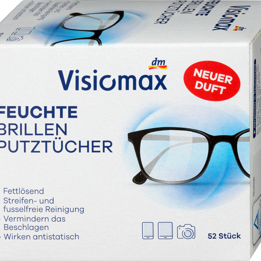 VISIOMAX أقمشة تنظيف نظارات مبللة، 52 قطعة