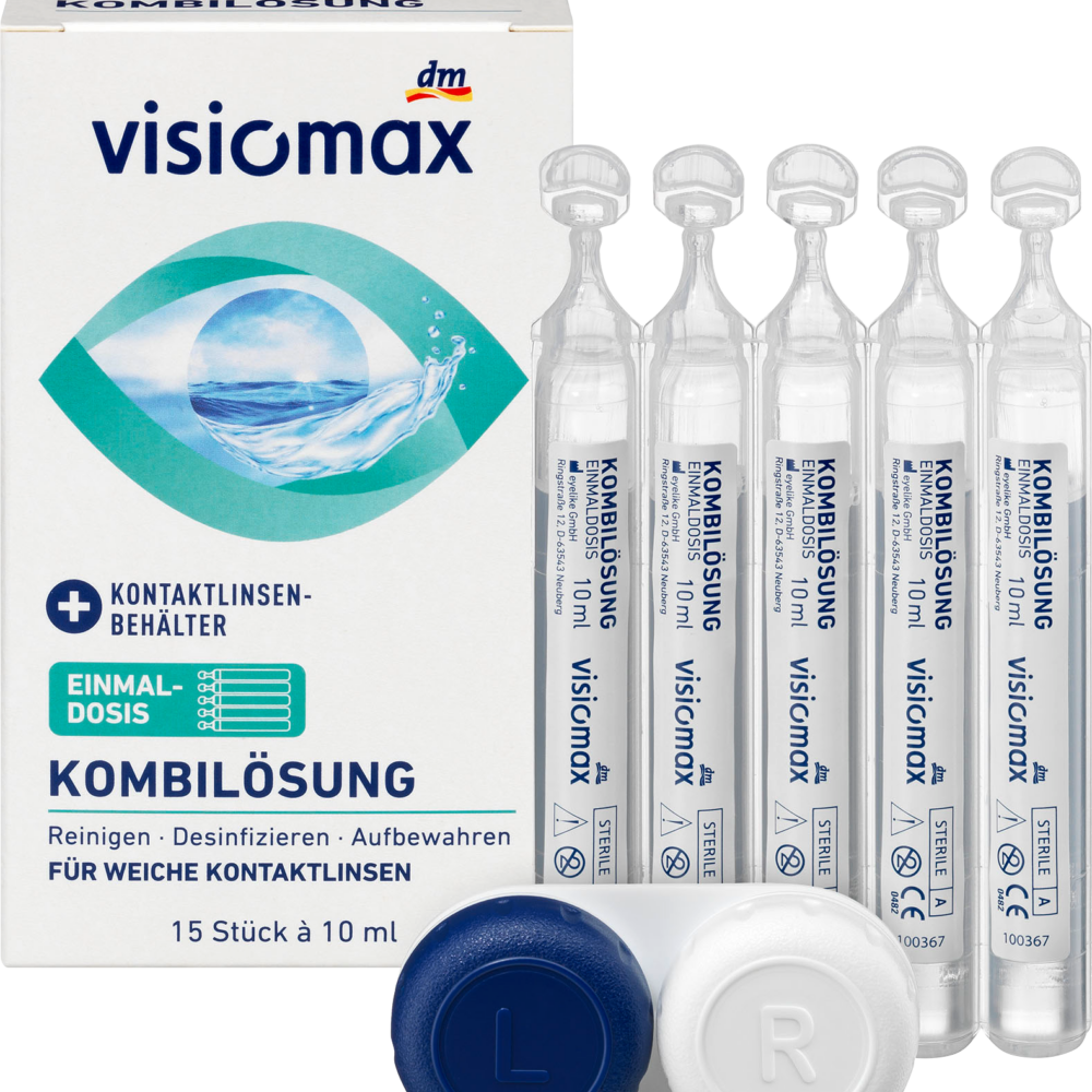 محلول VISIOMAX مركب جرعة واحدة للعدسات اللاصقة اللينة ، مع علبة العدسات اللاصقة ، 15 × 10 مل ، 150 مل جهاز طبي
