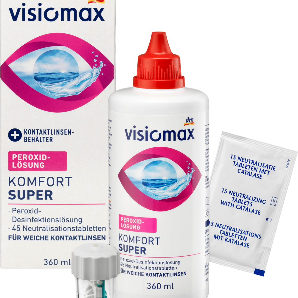 VISIOMAX بيروكسيد سوليشن كومفورت سوبر للعدسات اللاصقة اللينة ، مع علبة العدسات اللاصقة ، 360 مل جهاز طبي