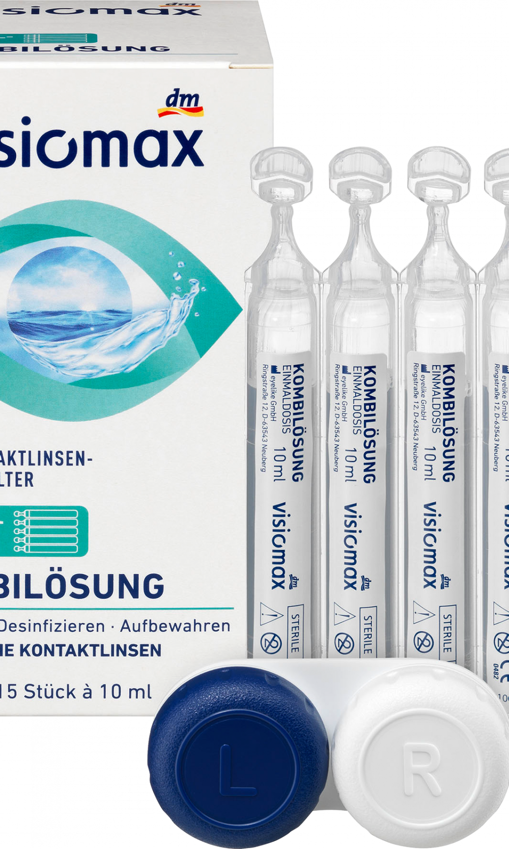 VISIOMAX Combination Solution جرعة واحدة للعدسات اللاصقة اللينة ، مع علبة العدسات اللاصقة ، 15 × 10 مل ، 150 مل جهاز طبي