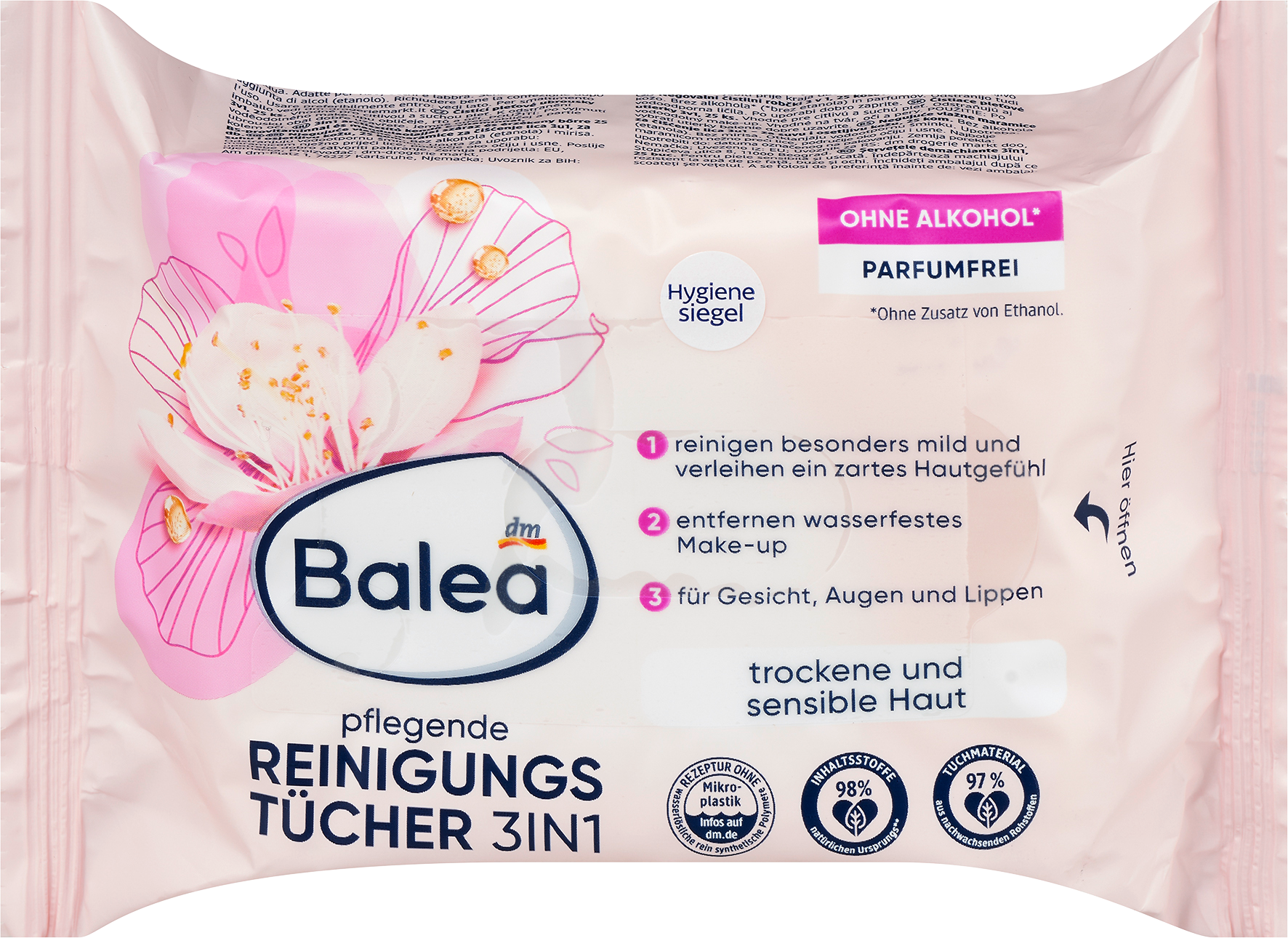 باليا مناديل مبللة لإزالة المكياج 3 في 1 ، 25 قطعة