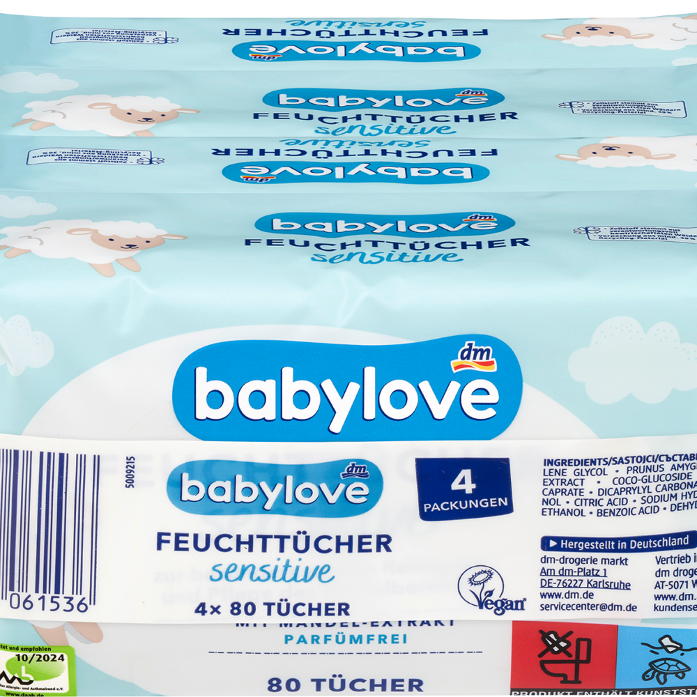 بيبي لوف مناديل مبللة للحساسية (4 × 80 قطعة) ، 320 قطعة