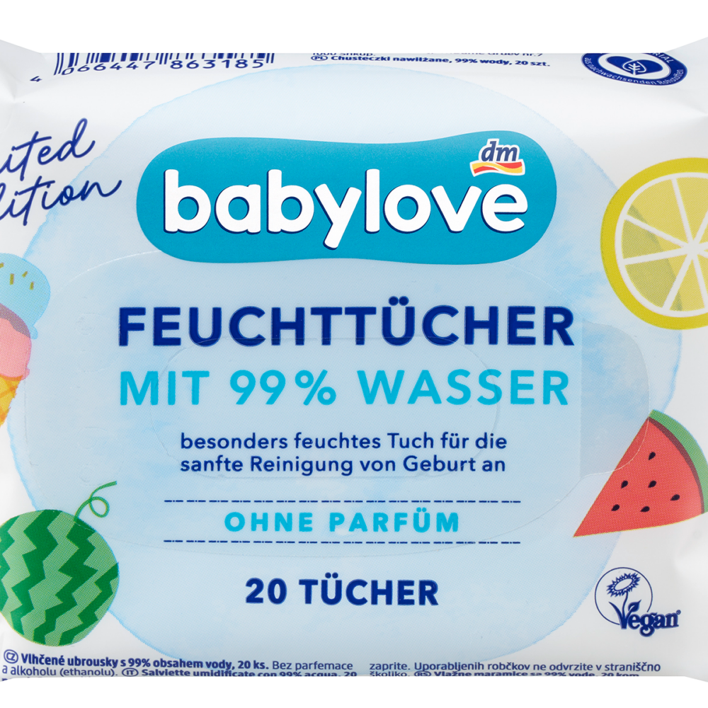 بيبي لوف مناديل مبللة بماء 99٪، حجم السفر، 20 قطعة