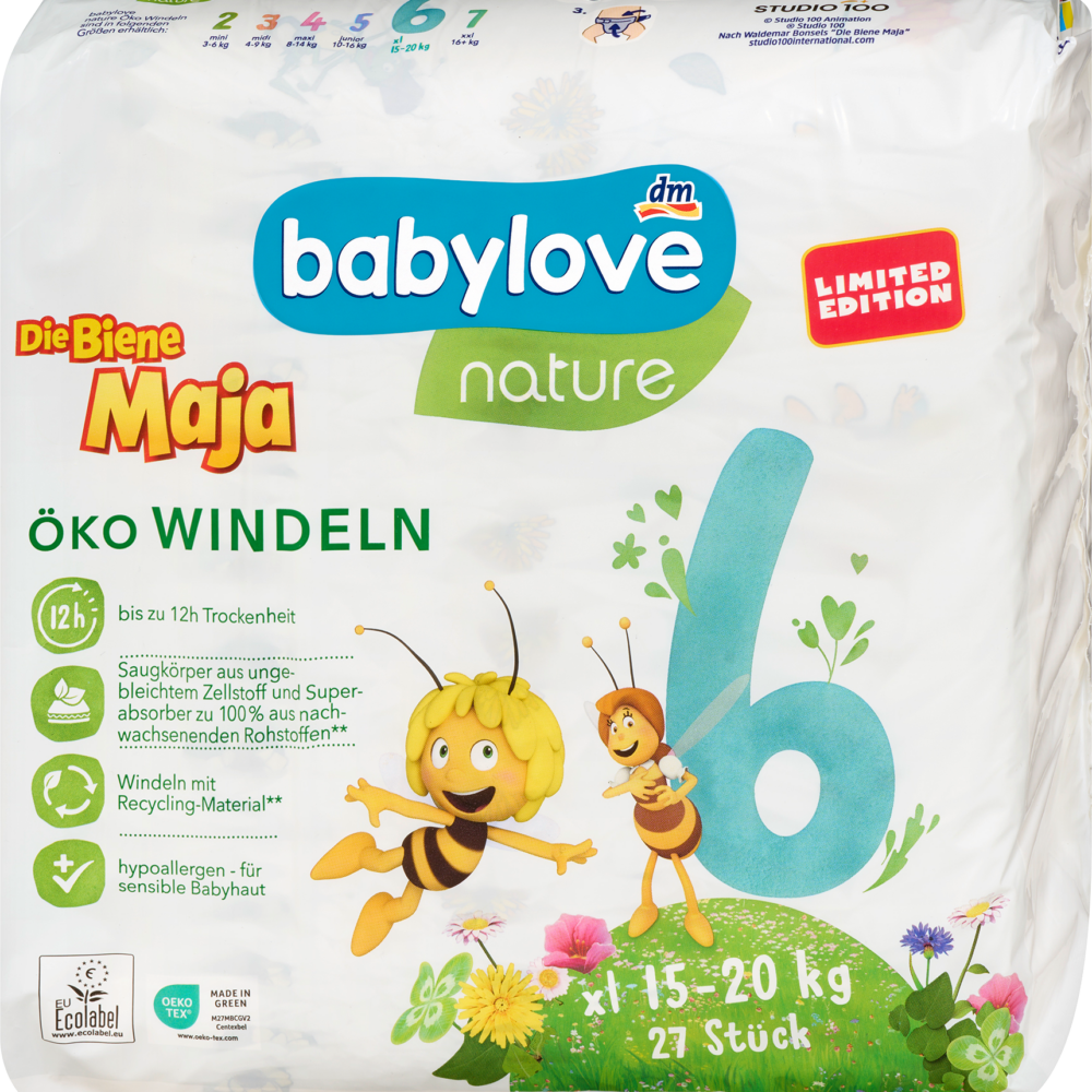 بيبي لوف حفاضات الطبيعة مايا ذا بي مقاس 6 XL (15-20 كجم)، 27 قطعة