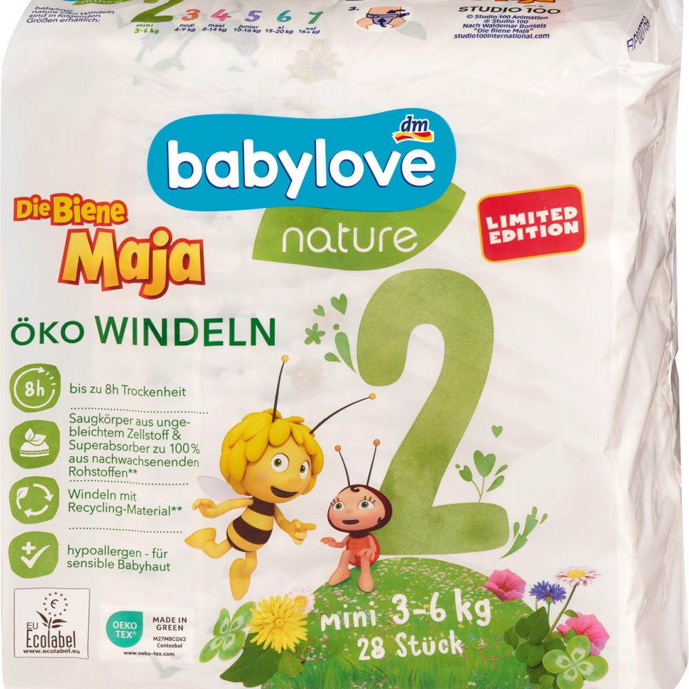 بيبي لوف حفاضات الطبيعة مايا ذا بي مقاس 2 ميني (3-6 كجم) ، 28 قطعة