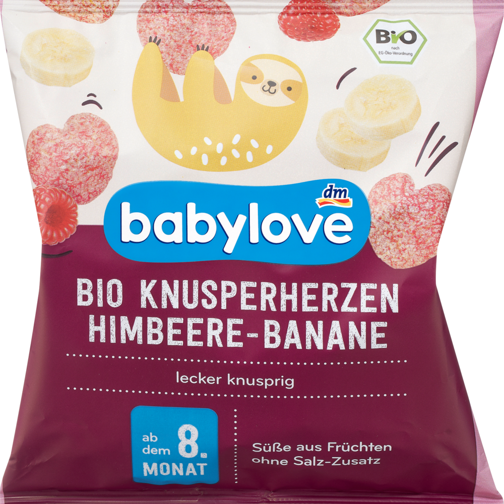 بيبي لوف سناك بيبي هارتشي هارتس توت العليق والموز ، من الشهر 8 ، 30 جرام طعام تكميلي