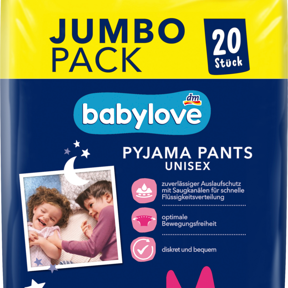 بيبي لوف بنطال بيجامة مقاس M ، 4-7 سنوات (17-30 كجم) ، 20 قطعة جهاز طبي