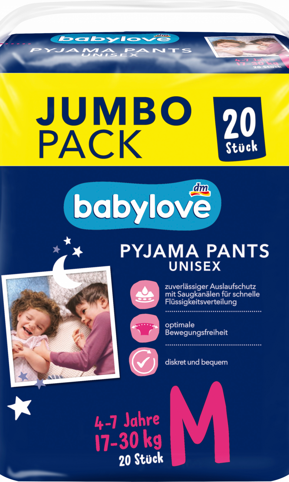 بيبي لوف بنطال بيجامة مقاس M عبوة جامبو، 4-7 سنوات (17-30 كجم)، 20 قطعة جهاز طبي