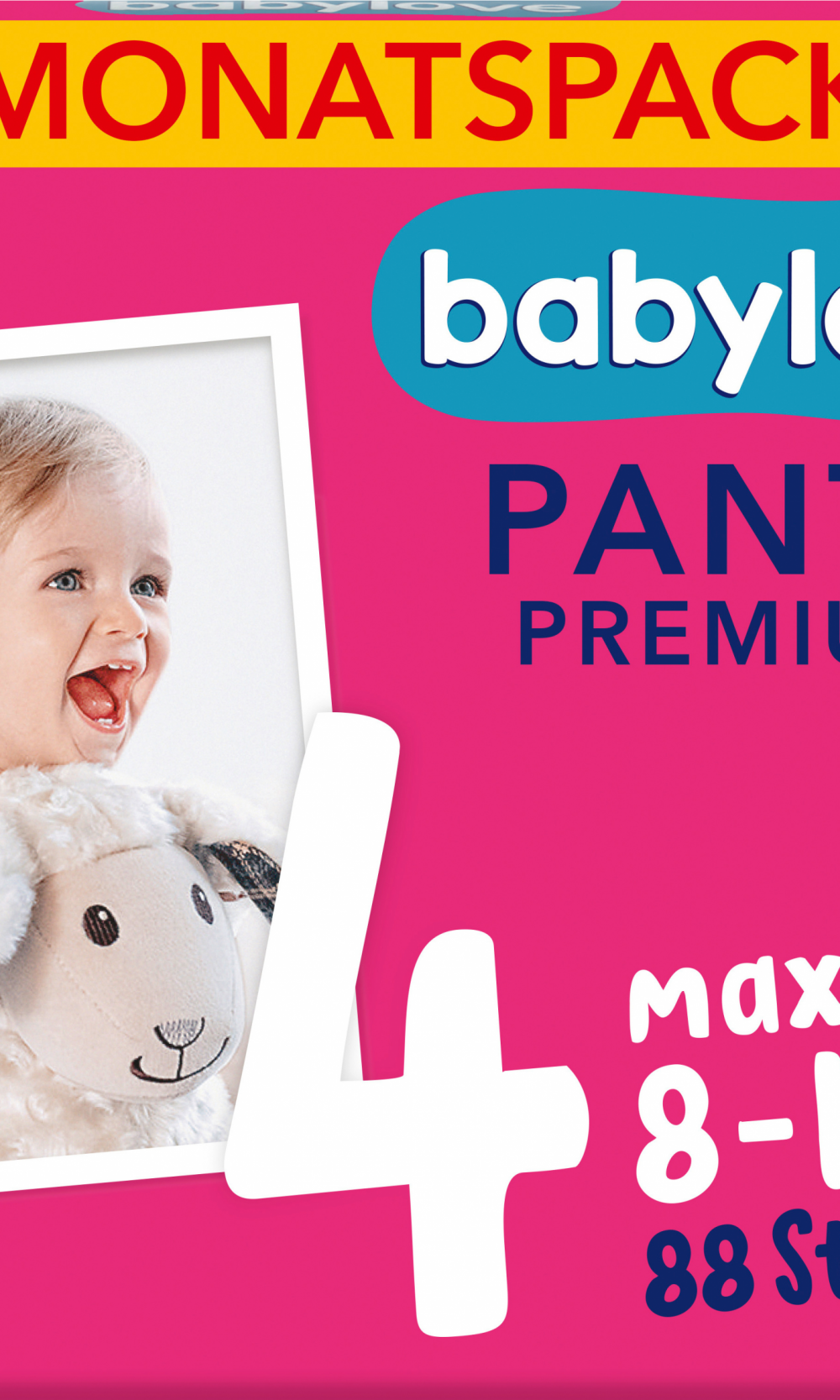 بيبي لوف بنطلون أطفال مقاس بريميوم 4 (8-15 كجم)، عبوة شهرية، 88 قطعة