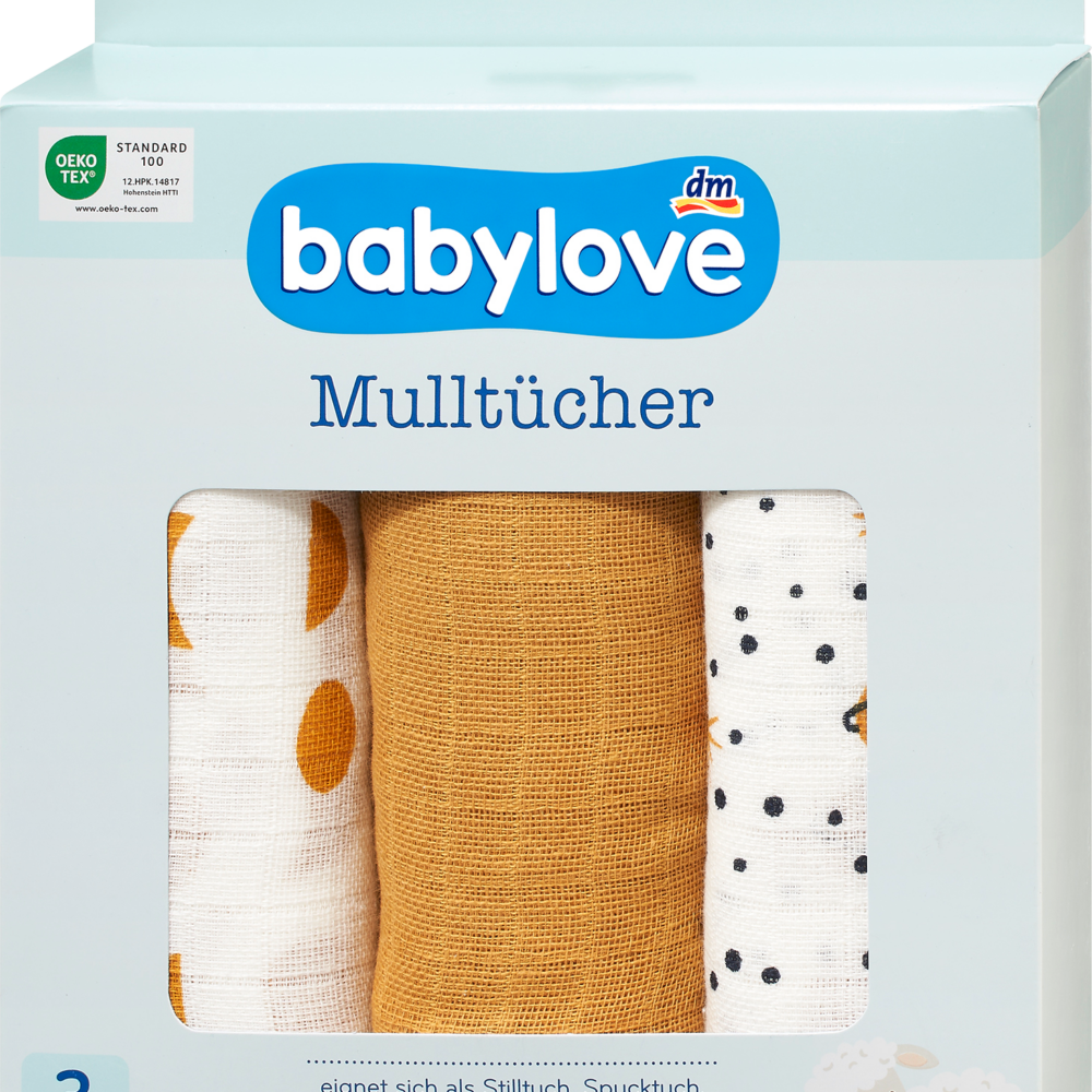 بيبي لوف أقمشة موسلين خردل أصفر/أبيض، 3 قطع