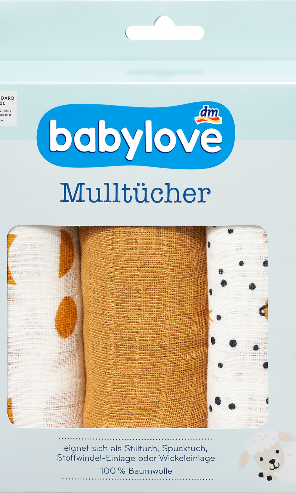 بيبي لوف أقمشة موسلين خردل أصفر/أبيض، 3 قطع