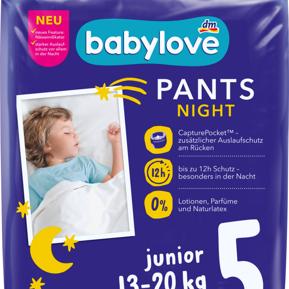 بيبي لوف بنطلون بيجامة نايت جونيور، مقاس 5 (13-20 كجم)، 36 قطعة