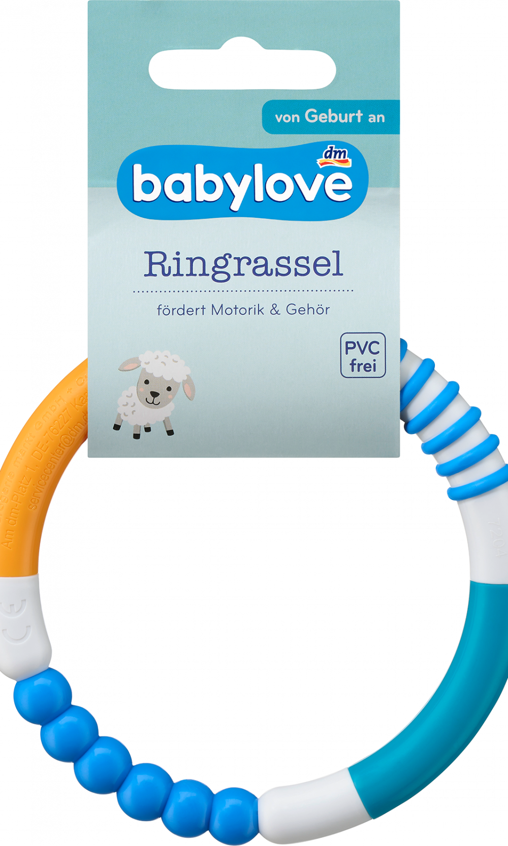 خاتم بيبي لوف خشخشة أزرق / أبيض / برتقالي ، 1 قطعة