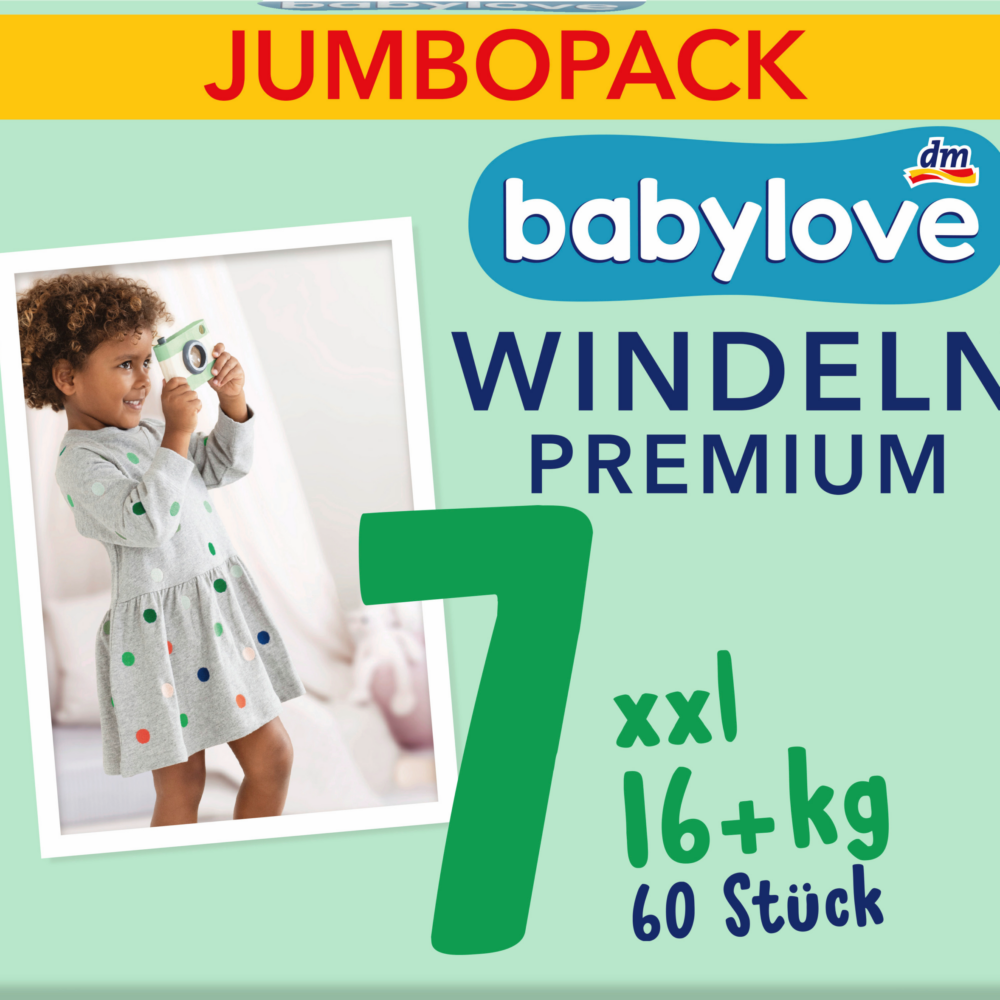 حفاضات بيبي لوف مقاس فاخر 7 XXL (16+ كجم)، جامبوباك، 60 قطعة