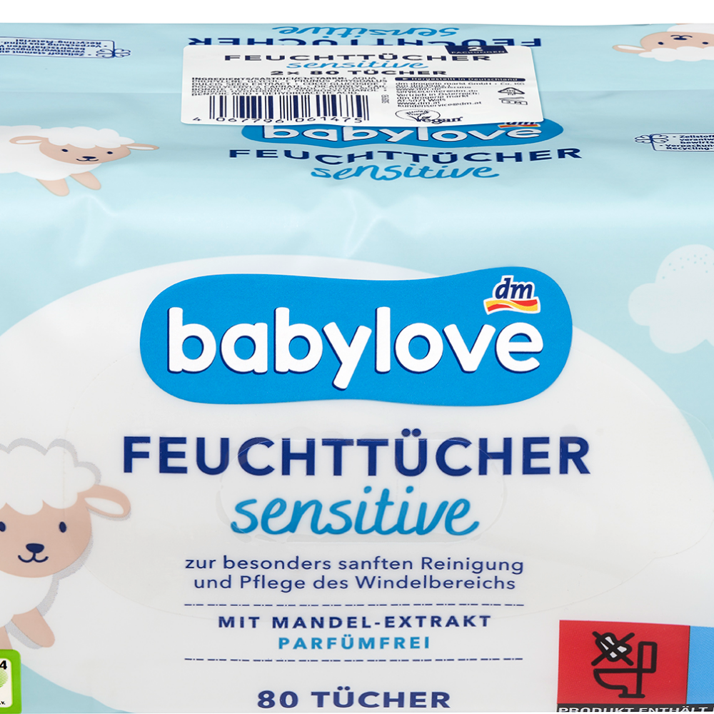 بيبي لوف مناديل مبللة للبشرة للبشرة الحساسة (2 × 80 قطعة)، 160 قطعة