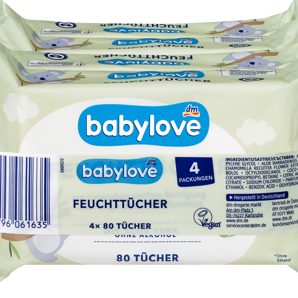 بيبي لوف مناديل مبللة (4 × 80 قطعة) ، 320 قطعة