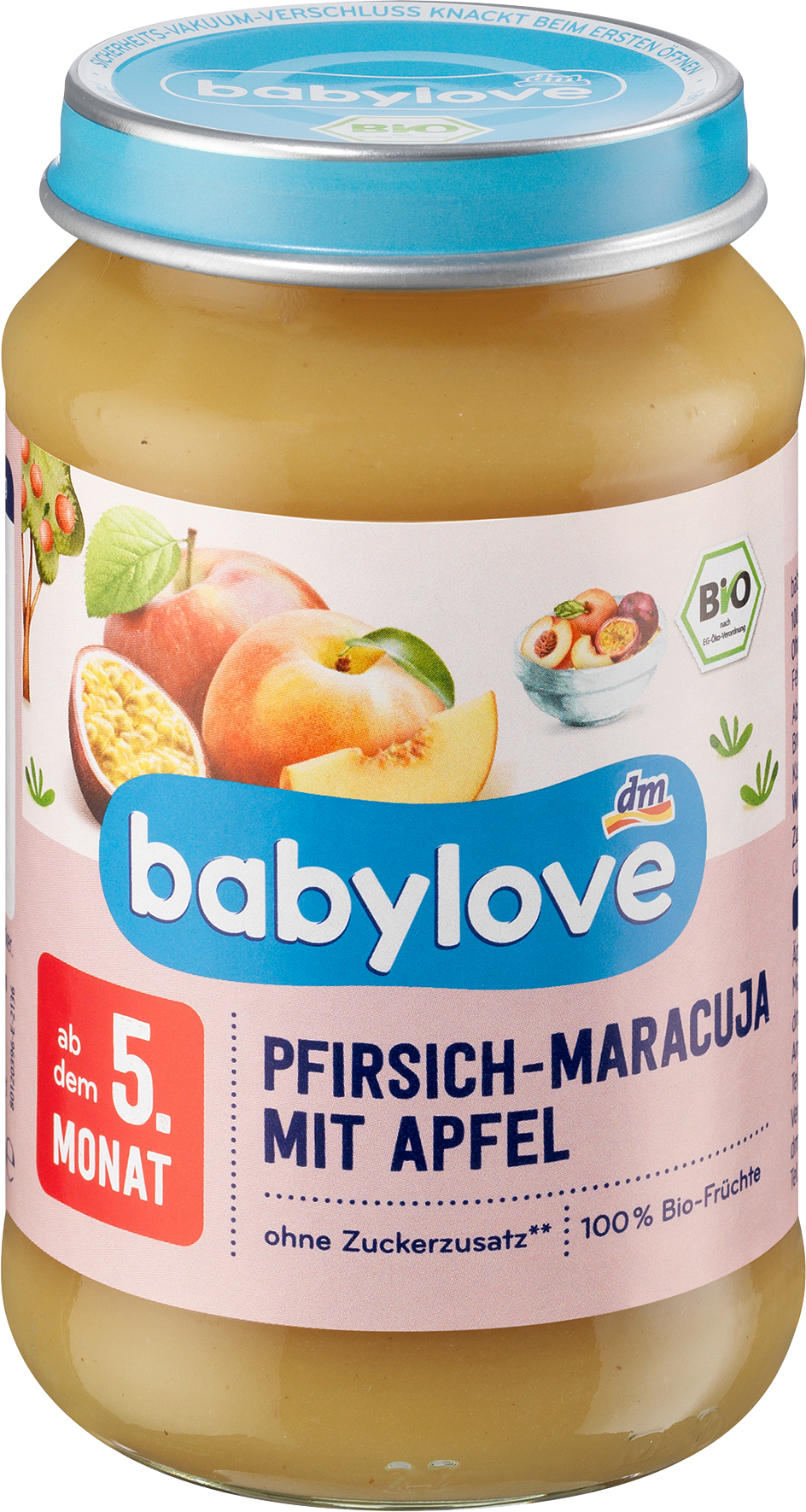 بيبي لوف فواكه الخوخ والباشن فروت في التفاح من الشهر الخامس، 190 جرام طعام تكميلي