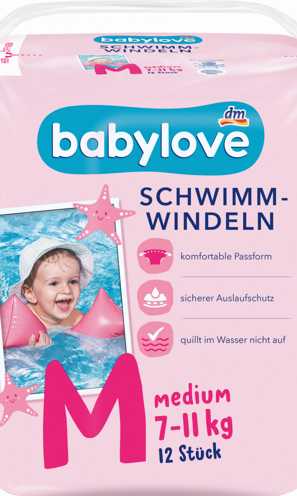 بيبي لوف حفاضات سباحة مقاس M (7-11 كجم)، 12 قطعة