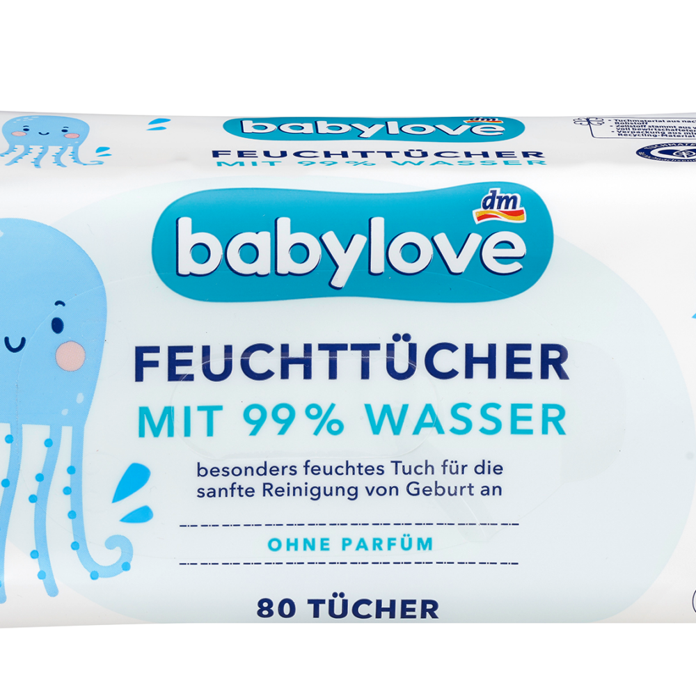 بيبي لوف مناديل مبللة بماء 99٪، 80 قطعة