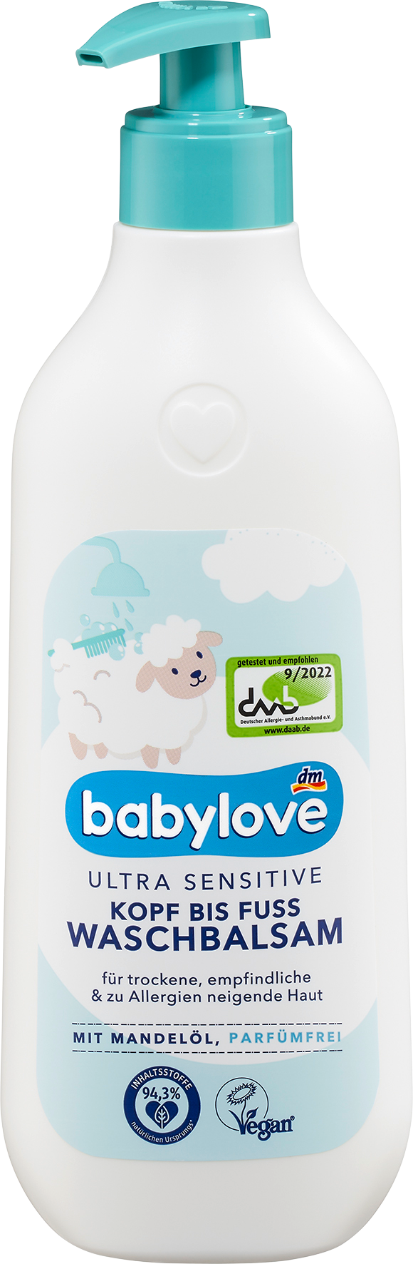 بيبي لوف بلسم غسيل الرأس إلى أخمص القدمين شديد الحساسية، 500 مل
