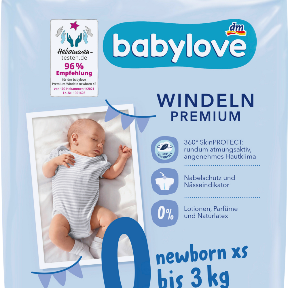 بيبي لوف حفاضات بريميوم مقاس 0 لحديثي الولادة XS (حتى 3 كجم)، 24 قطعة