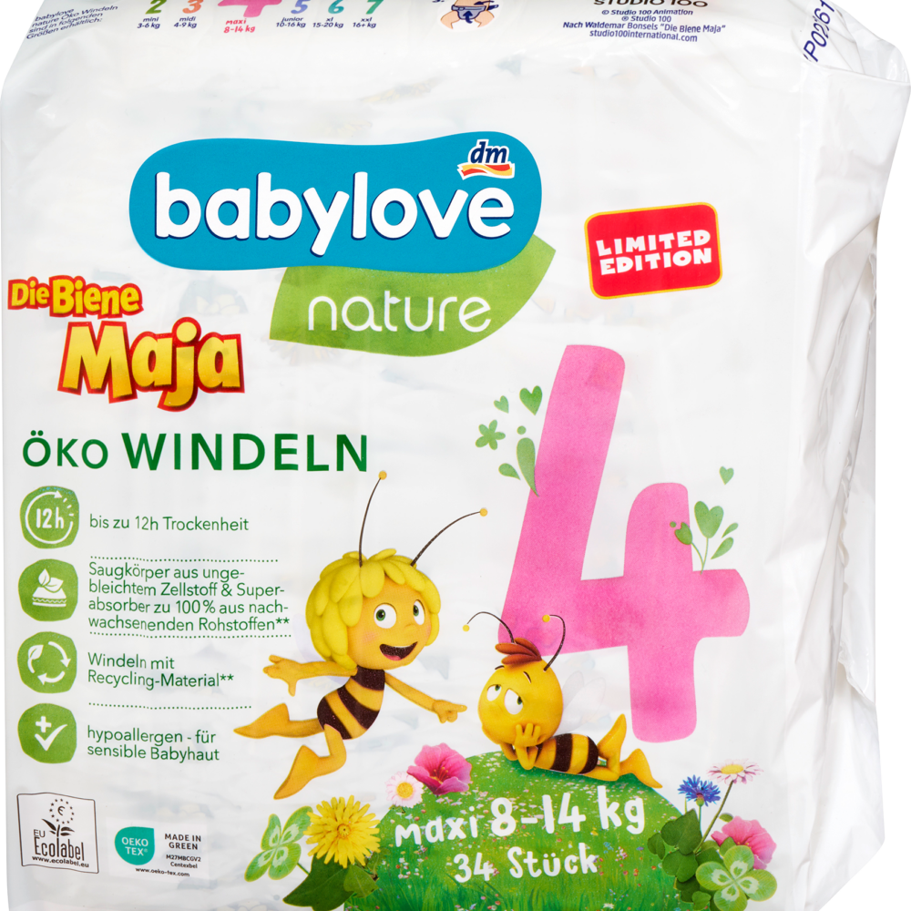بيبي لوف حفاضات الطبيعة مايا ذا بي مقاس 4 ماكسي (8-14 كجم)، 34 قطعة
