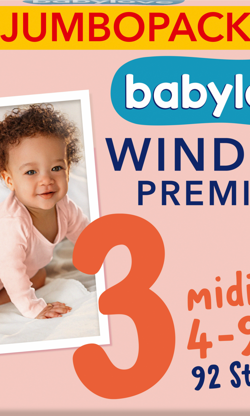 حفاضات بيبي لوف مقاس 3 ميدي (4-9 كجم)، عبوة جامبو، 92 قطعة