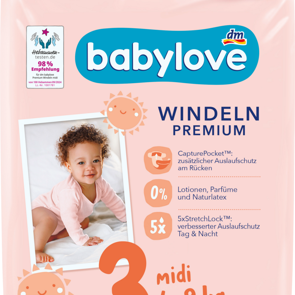 بيبي لوف حفاضات بريميوم مقاس 3 ميدي، (4-9 كجم)، 46 قطعة